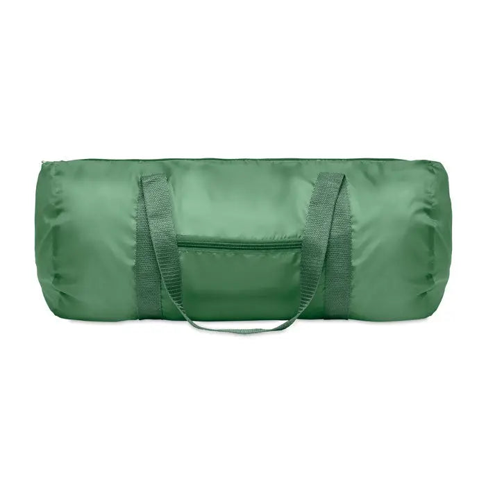 Geanta duffle 190t rpet 20l verde cilindrică cu mânere din material textil și buzunar frontal cu fermoar
