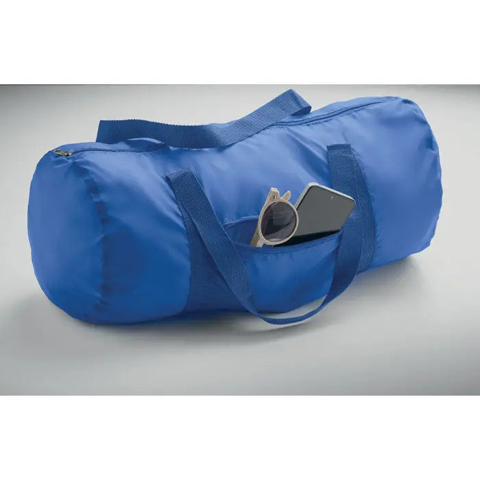 Geanta duffle 190t rpet 20l albastra cu manere intarite din tesatura si buzunar frontal pentru ochelari si smartphone