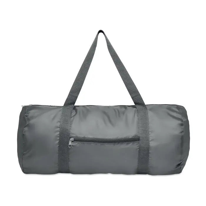 Geanta duffle 190t rpet 20l gri pliabilă cu curele întărite din material textil și buzunar frontal cu fermoar