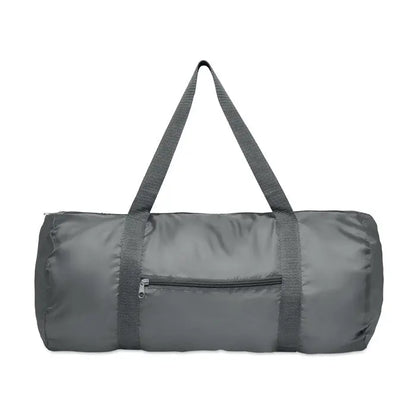 Geanta duffle 190t rpet 20l gri pliabilă cu curele întărite din material textil și buzunar frontal cu fermoar