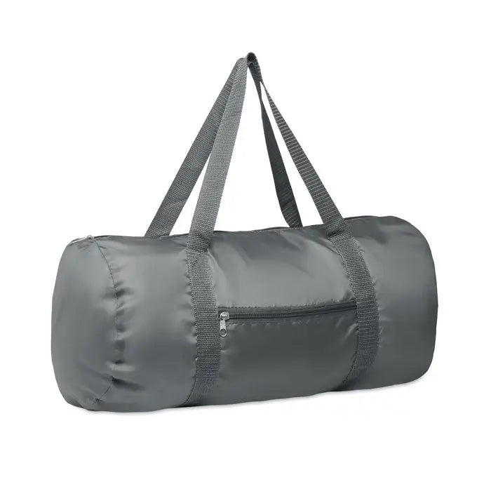 Geanta duffle 190t rpet 20l gri pliabila cu curele din material rezistent si buzunar frontal cu fermoar