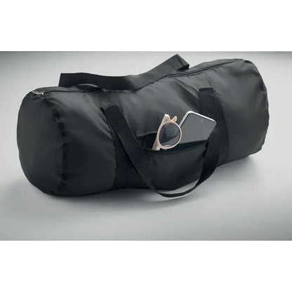 Geanta duffle 190t rpet 20l neagră din nailon cu mânere duble și buzunar frontal cu ochelari și smartphone