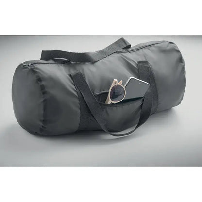 Geanta duffle 190t rpet 20l neagra din nylon cu bretele reglabile si buzunar frontal cu ochelari si smartphone