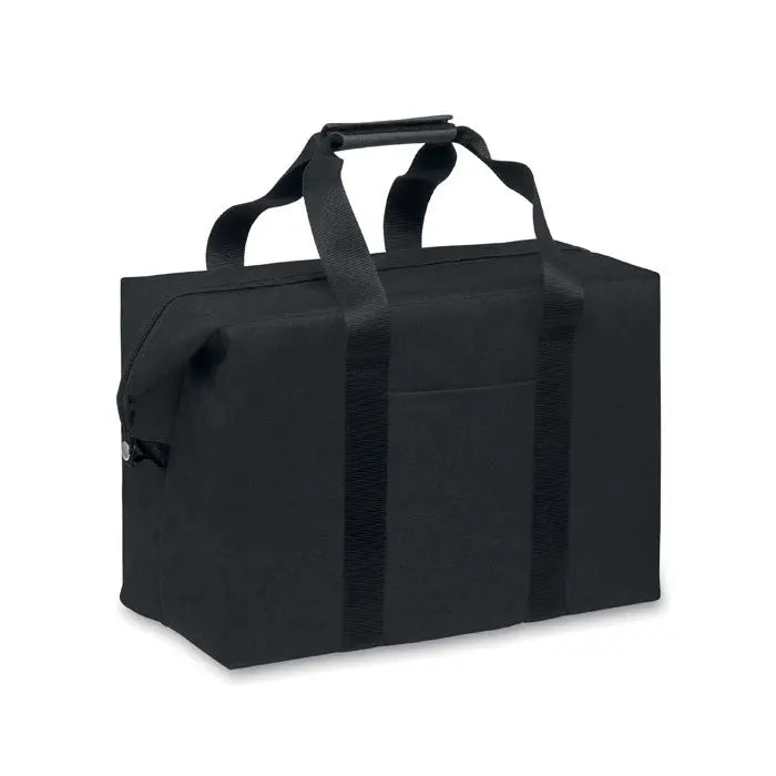 Geanta frigorifica 300d rpet 3l neagra din material textil cu manere rezistente si buzunar frontal