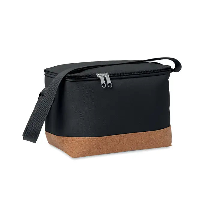 Geanta frigorifica 600d rpet neagra cu baza din pluta si curea reglabila pentru umar izolat termic