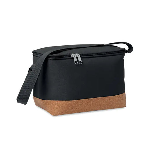 Geanta frigorifica 600d rpet neagra cu baza din pluta si curea reglabila pentru umar izolat termic