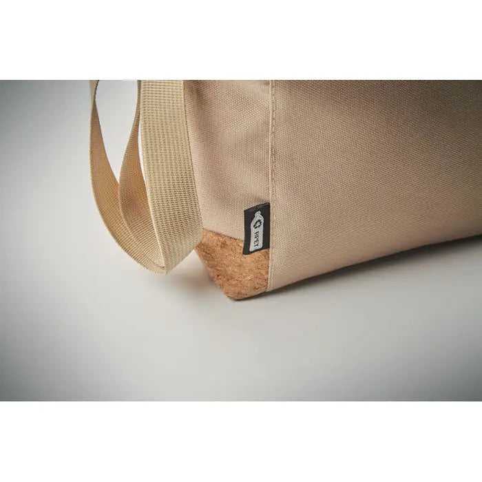 Geanta frigorifica 600d rpet beige din panza cu baza de pluta si bretea din acelasi material