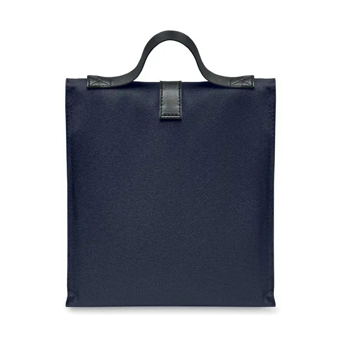 Geanta frigorifica 600d rpet albastru navy din panza cu maner si curea din piele neagra