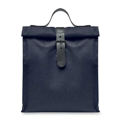 Geanta frigorifica 600d rpet bleumarin inchis din panza cu maner si catarama din piele neagra