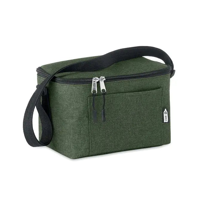 Geanta frigorifica 600d rpet verde inchis izolata cu fermoar negru si bretea reglabila pentru conserve
