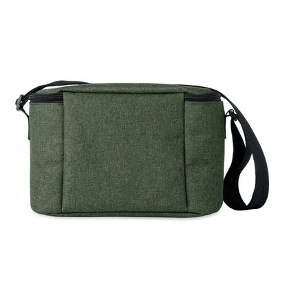 Geanta frigorifica olive green 600d rpet cu textură, fermoar negru și curea ajustabilă pentru conserve