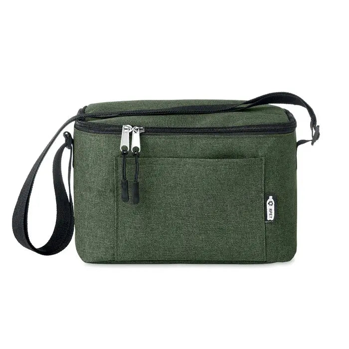 Geanta frigorifica olive green 600d rpet izolata cu fermoar negru si bareta pentru conserve