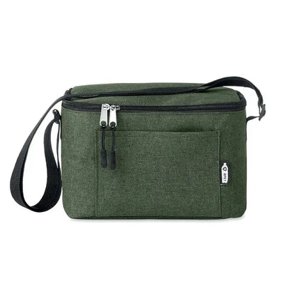 Geanta frigorifica olive green 600d rpet izolata cu fermoar negru si bareta pentru conserve