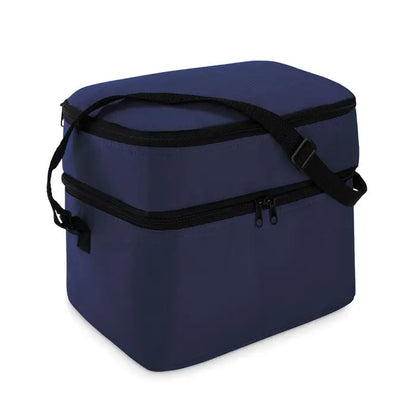 Geanta frigorifica navy blue cu 2 compartimente izolata cu fermoar negru si bretea reglabila
