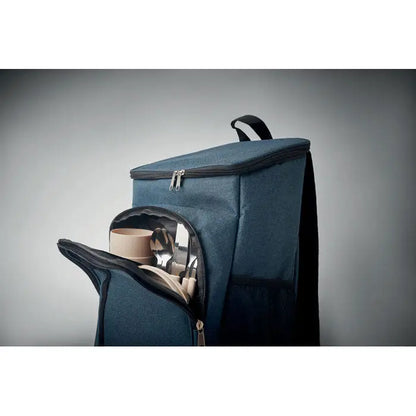 Geanta frigorifica de exterior 600d rpet albastru inchis din material izolat cu compartimente si fermoar pentru set picnic