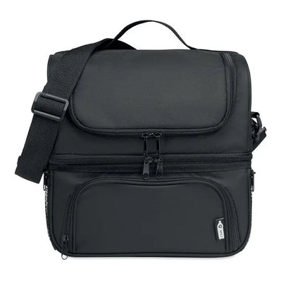 Geanta frigorifica din 600d rpet neagra izolata cu multiple compartimente si curea detasabila pentru umar
