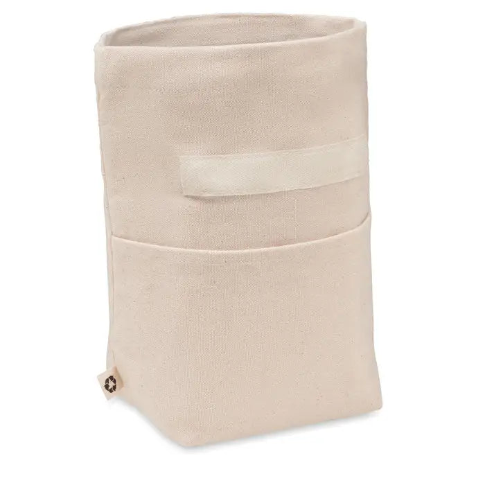 Beige geanta frigorifica din bumbac reciclat cu bara orizontala si buzunar inferior din panza
