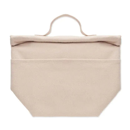 Beige geanta frigorifica din bumbac reciclat cu inchidere roll-top si maner din material textil asortat