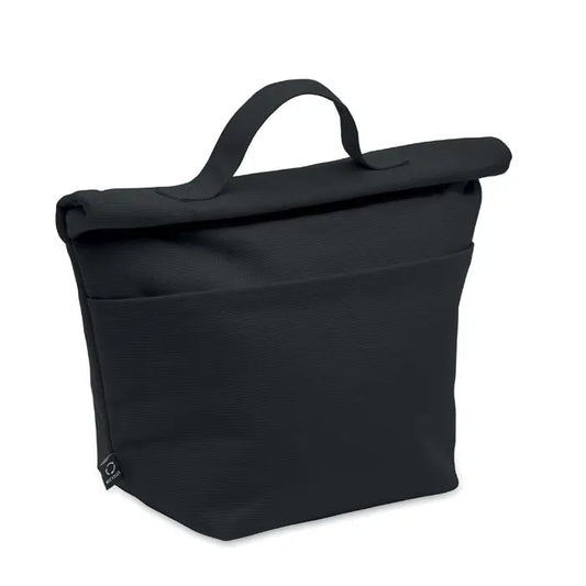Geanta frigorifica din bumbac reciclat neagra cu design minimalist si maner rezistent tip rucsac