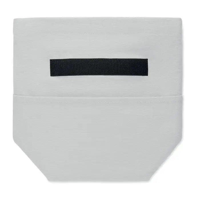Geanta frigorifica din bumbac reciclat alb minimalist cu maner elastic negru din tesatura