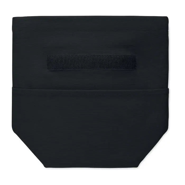 Geanta frigorifica din bumbac reciclat neagra cu textura si bretea orizontala cu velcro