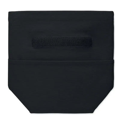 Geanta frigorifica din bumbac reciclat neagra cu textura si bretea orizontala cu velcro