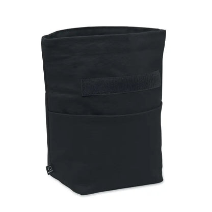 Geanta frigorifica din bumbac reciclat neagra cu buzunar inferior si bareta velcro orizontala