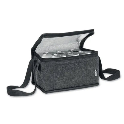 Geanta frigorifica din fetru rpet neagra cu interior argintiu reflectorizant si bretea neagra de umar
