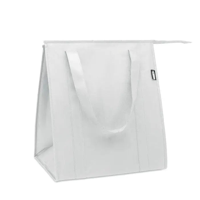 Geanta frigorifica netesuta din rpet alba cu manere rezistente si design minimalist izolata termic