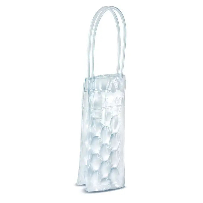 Geanta frigorifica pvc transparenta cu model texturat tip fagure si manere subtiri curbate din plastic transparent