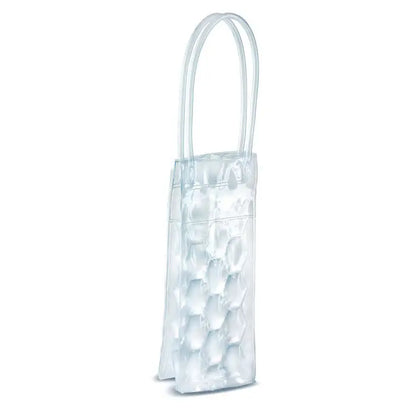 Geanta frigorifica pvc transparenta cu model texturat tip fagure si manere subtiri curbate din plastic transparent