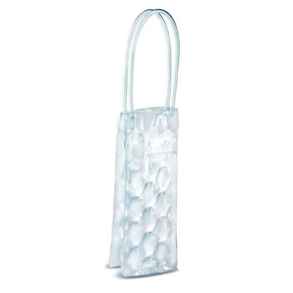 Geanta frigorifica pvc transparenta cu model tip fagure si doua manere integrate pentru sticle de vin