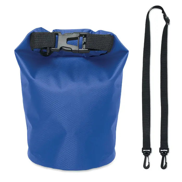 Geanta impermeabila albastra 210t rpet 1,5l cu bareta neagra si catarama rezistenta la apa