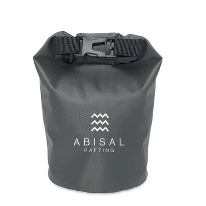 Geanta impermeabila 210t rpet 1,5l sac uscat impermeabil gri inchis cu inchidere neagra si logo abisal rafting alb