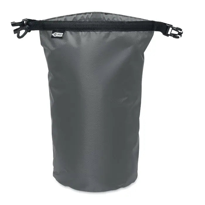 Geanta impermeabila 210t rpet 5l de culoare gri inchis cu inchidere neagra si catarame din plastic