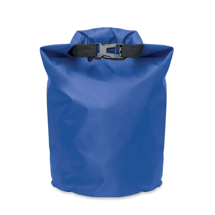 Geanta impermeabila 210t rpet 5l albastra tip roll-top cu bretea neagra si catarama argintie