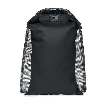 Geanta impermeabila neagra de 6l cu panouri laterale din plasa si inchidere roll-top cu curea