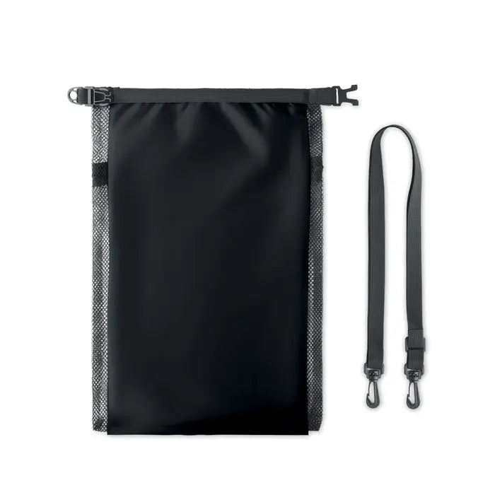 Geanta impermeabila 6l neagra cu panouri laterale din plasa si curea detasabila pentru umar