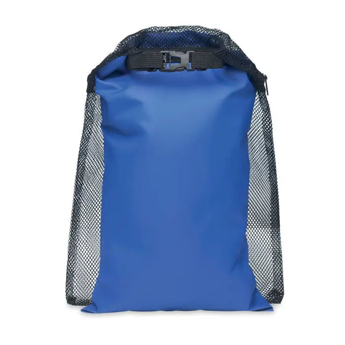 Geanta impermeabila 6l albastra cu laterale din plasa neagra si inchidere roll-top cu catarama pentru protectie completa