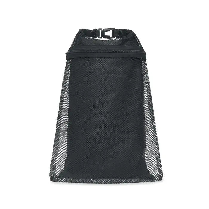 Geanta impermeabila 6l neagra din plasa cu inchidere roll-top si fermoar pentru utilizare outdoor