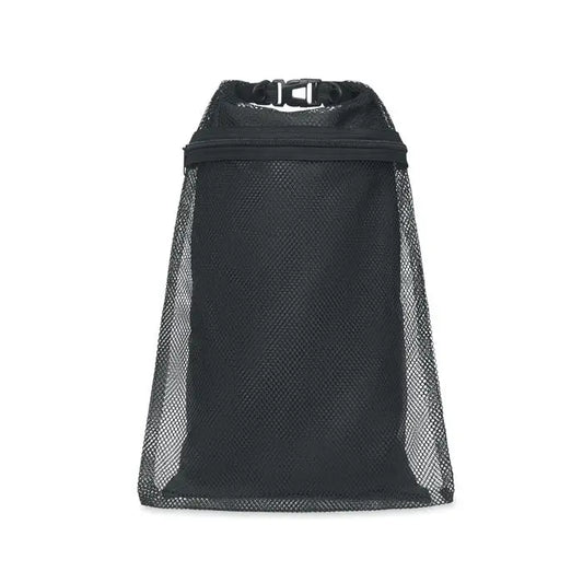 Geanta impermeabila 6l neagra din plasa cu inchidere roll-top si fermoar pentru utilizare outdoor