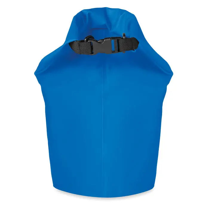 Geanta impermeabila pvc 10l albastru deschis cu inchidere neagra tip roll-top si catarama, rezistenta la apa
