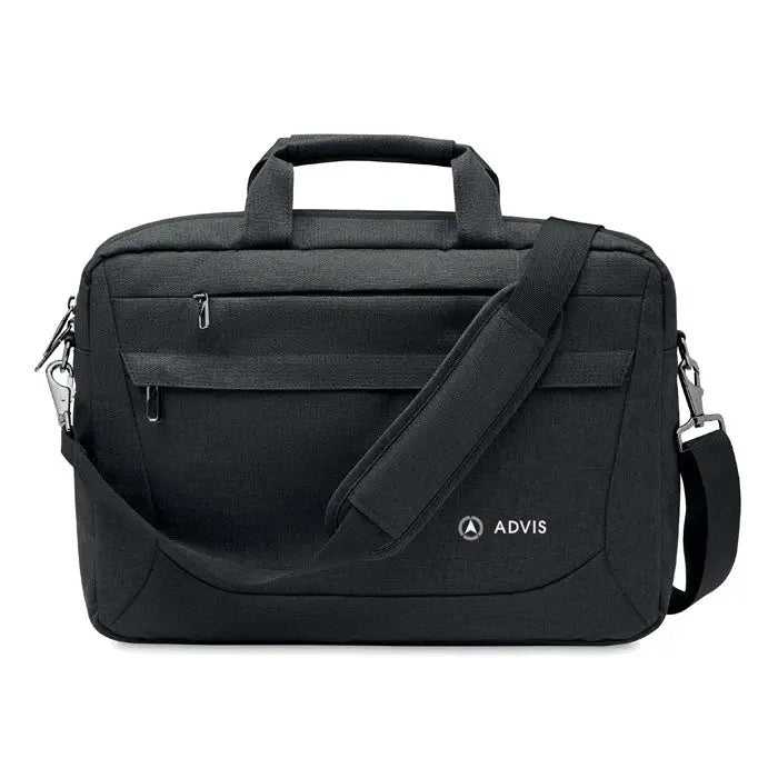 Geanta laptop 600 rpet neagra din material rpets cu design structurat, multiple fermoare si curea ajustabila