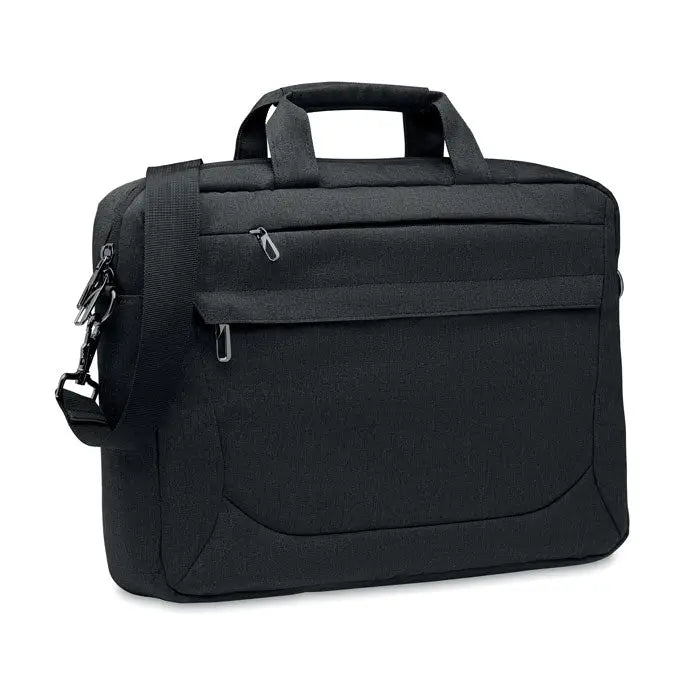 Geanta laptop 600 rpet neagra texturata cu maner de sus si curea de umar reglabila pentru laptop