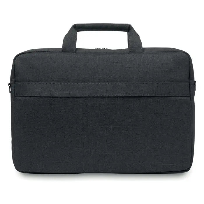 Geanta laptop in 2 tonuri 360d neagra texturata cu maner superior si curea frontala pentru transport laptop