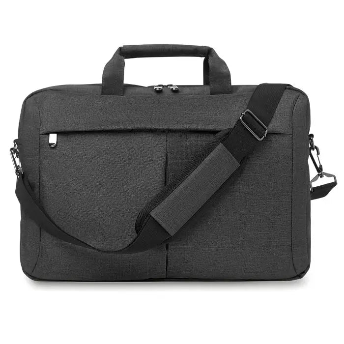 Geanta laptop in 2 tonuri 360d neagra texturata cu bretea reglabila si maner superior