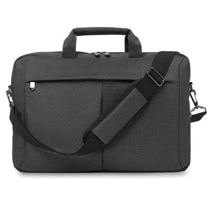Geanta laptop in 2 tonuri 360d neagra texturata cu bretea reglabila si maner superior