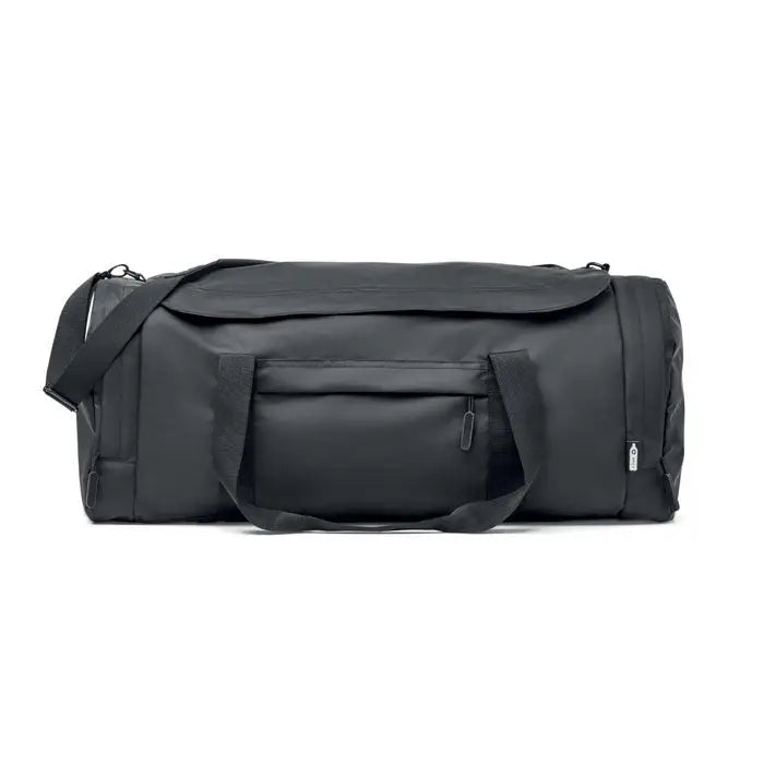 Geanta mare de sport neagra din material rezistent 300d rpet cu mai multe fermoare si design robust