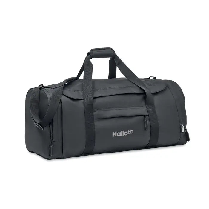 Geanta mare de sport din 300d rpet neagra hello ny cu manere intarite si mai multe compartimente cu fermoar