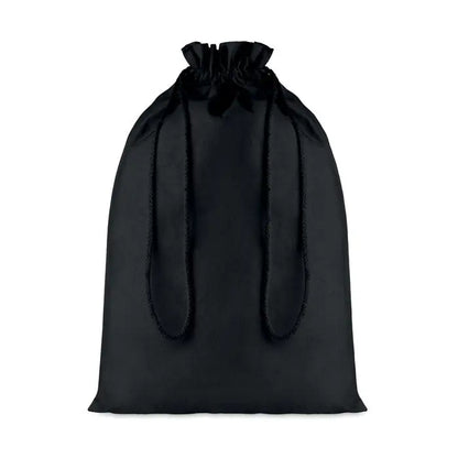Geanta mare din bumbac negru cu snur, din material mat si neted, cu top strâns și două șnururi lungi